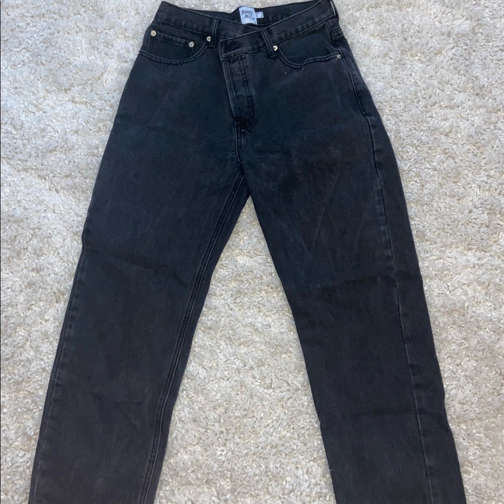 Princess Polly Holly Asymmetrical Straight Leg Jean Black Denim Size US 6